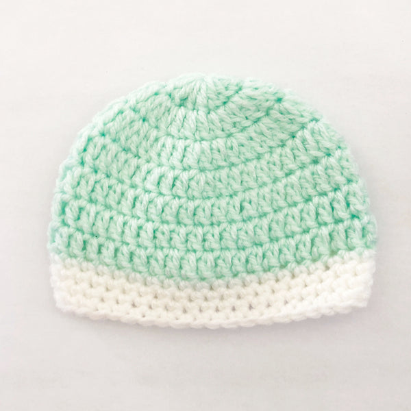 Crochet wool beanie - mint with white trim – Speku