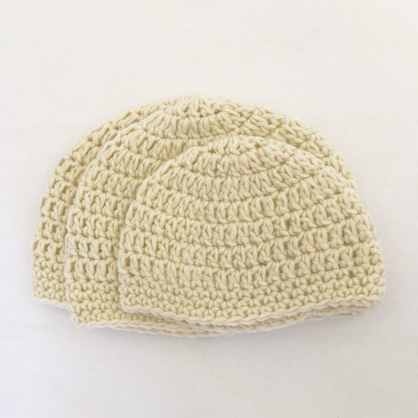 Crochet wool beanie - stone