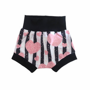 Pink heart with black stripes harem shorts