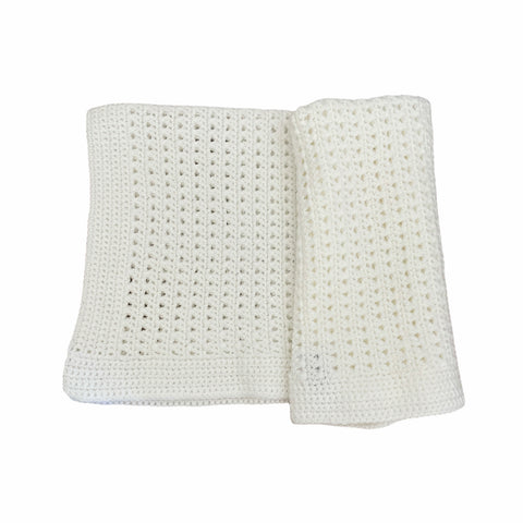 White Crochet Carseat Blanket
