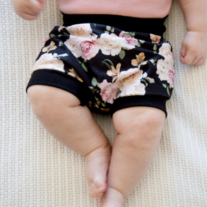 Black floral harem shorts
