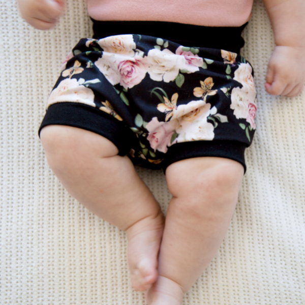 Black floral harem shorts