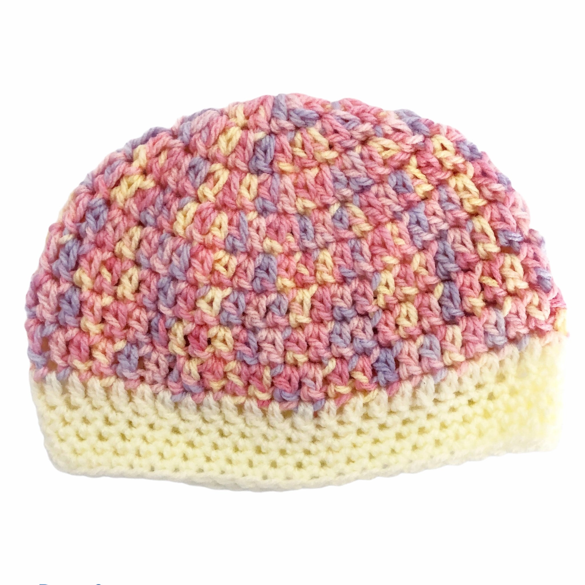 Crochet wool beanie - unicorn pink and yellow