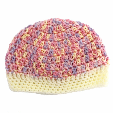 Crochet wool beanie - unicorn pink and yellow