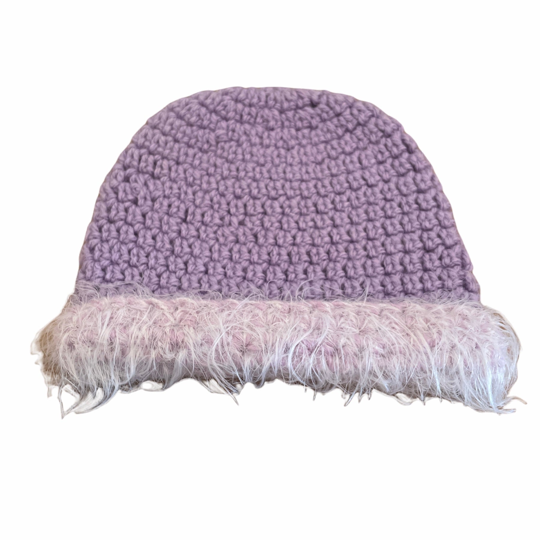 Fluffly purple fold up crochet beanie - 3-6 months