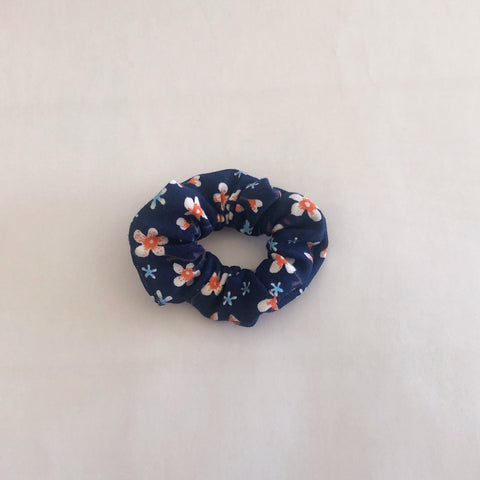 Navy floral scrunchie small