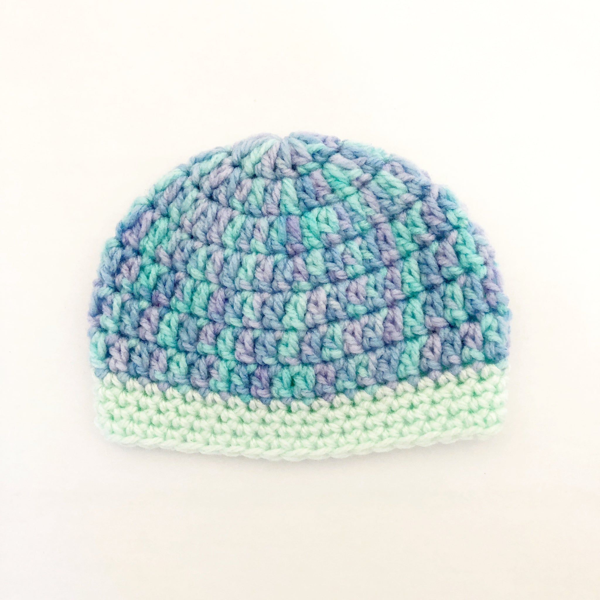 Crochet wool beanie - mermaid blue and purple
