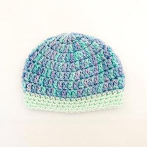 Crochet wool beanie - mermaid blue and purple