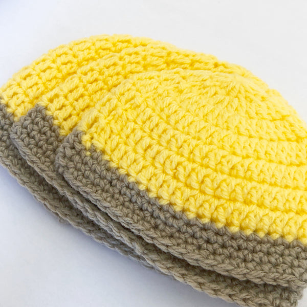 Crochet wool beanie - sunshine yellow