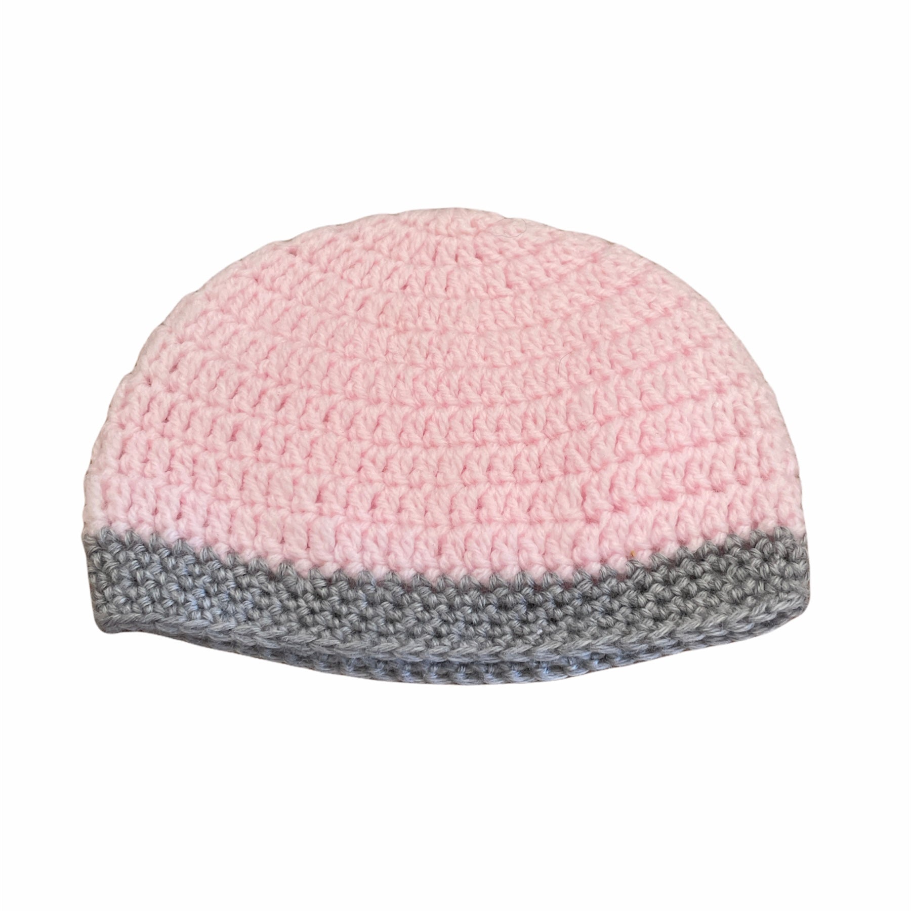 Pink and grey crochet beanie - 3-6 months