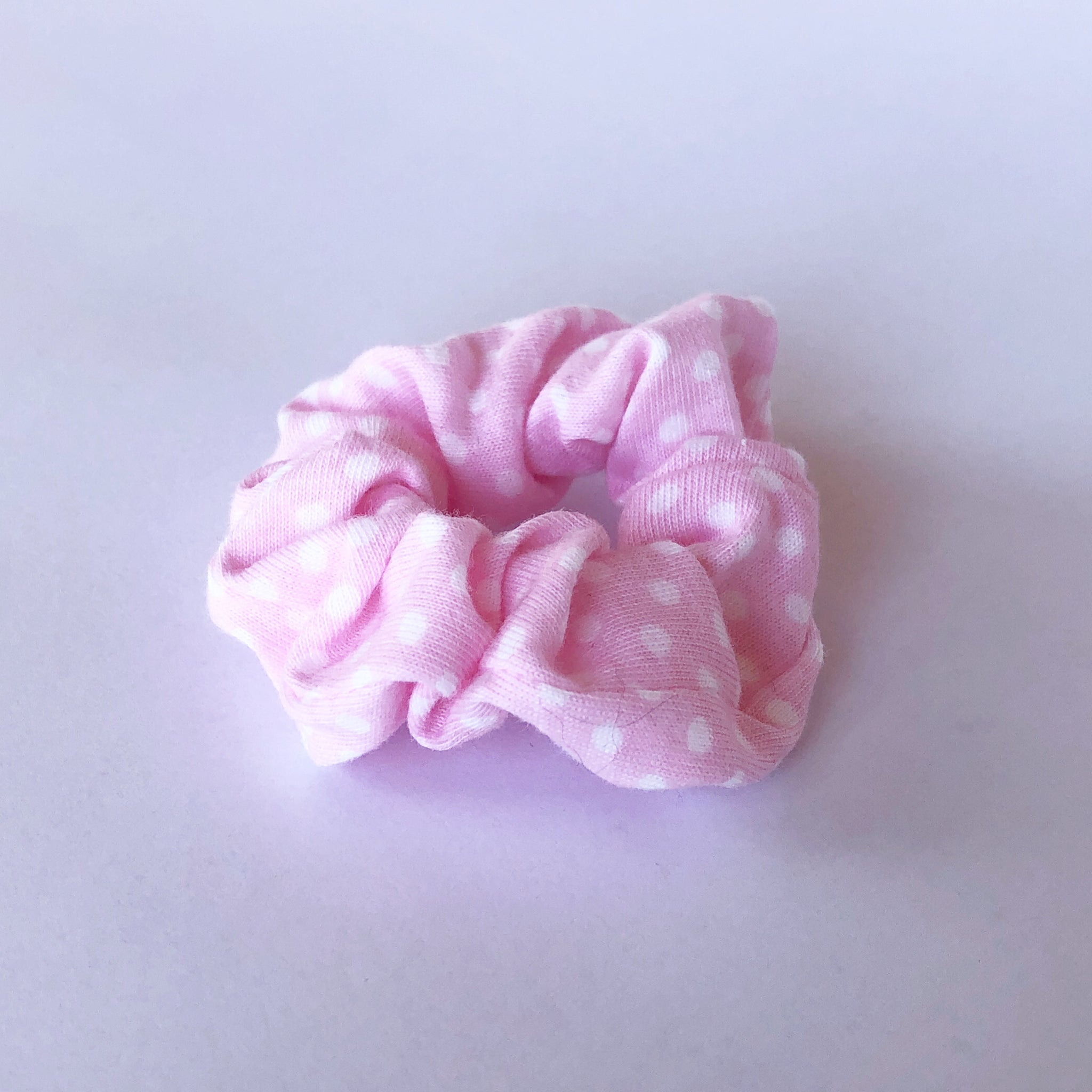 Pink and white polka scrunchie small
