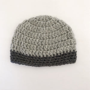 Crochet wool beanie - grey with charcoal trim