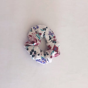 Maroon and blue flower scrunchie small