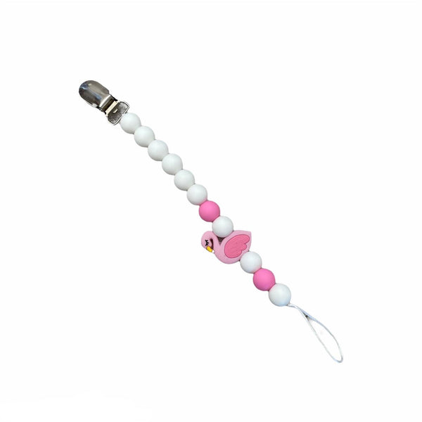 Pink flamingo chewy dummy clip