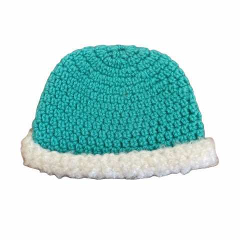 Turquoise fold up crochet beanie - 0-3 months
