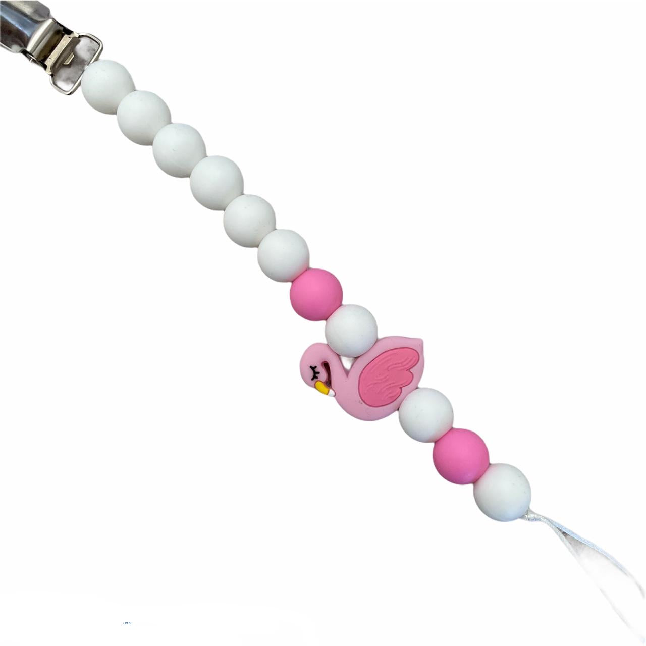 Pink flamingo chewy dummy clip